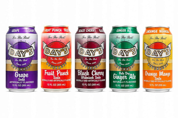 Day's Soda USA Zestaw 5 Smaków 355ml Grape Fruit Punch Ginger Ale Cherry