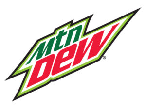 Logo Mountain Dew — zielony napis stylizowany na dynamiczny, energetyczny znak graficzny.