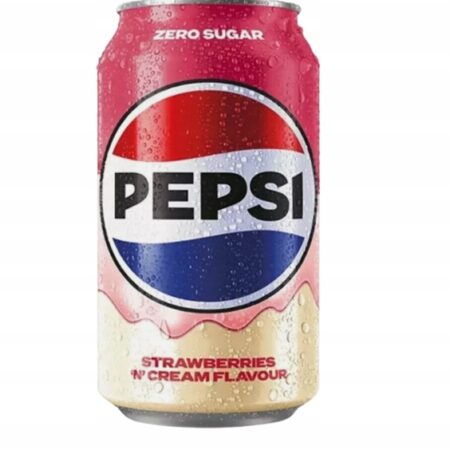 alt="PEPSI ZERO Strawberries & Cream UK 330 ml – napój zero cukru o smaku truskawek i śmietanki"