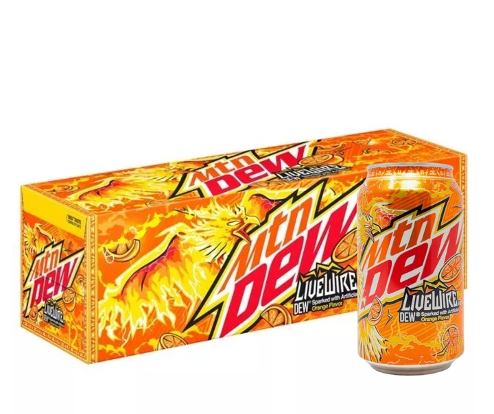 alt="12-pak Mountain Dew Live Wire Orange 355ml – pomarańczowy napój gazowany z USA" title="Mountain Dew Live Wire 12-pack – Pomarańczowy napój gazowany z kofeiną, prosto z USA" />