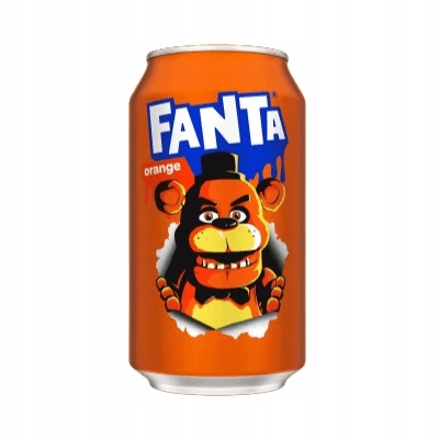 Fanta Orange Freddy Fazbear – napój gazowany o pomarańczowym smaku w limitowanej puszce 355 ml, inspirowanej grą Five Nights at Freddy’s