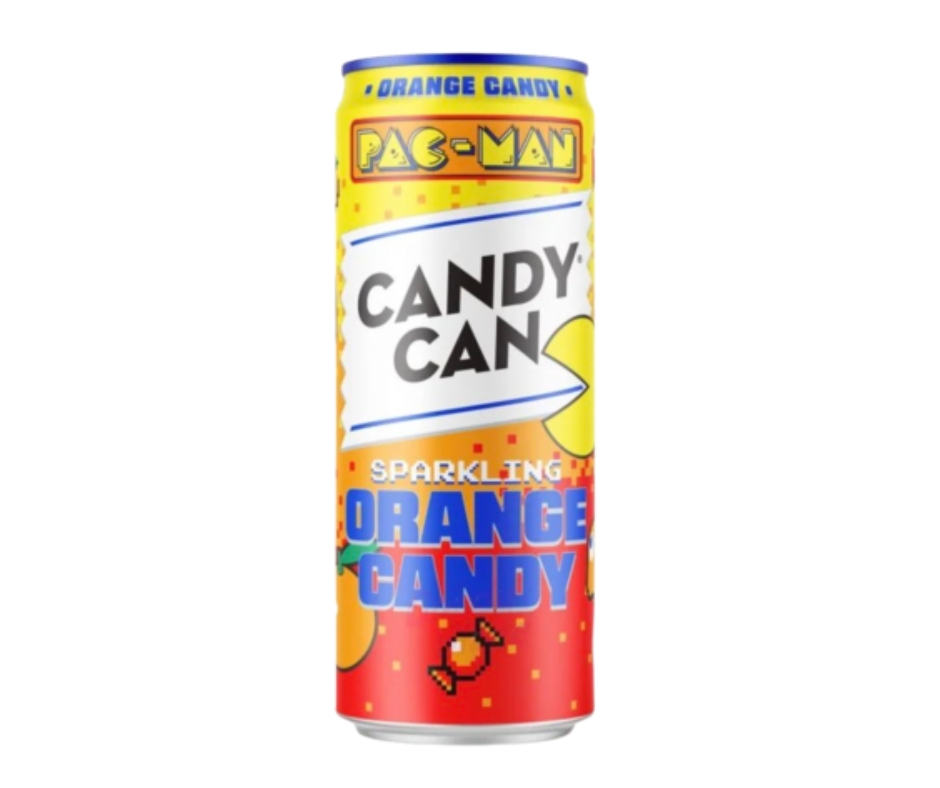 Candy Can PAC-MAN Orange Candy – napój gazowany o pomarańczowym smaku w puszce 330 ml, zawiera cukier
