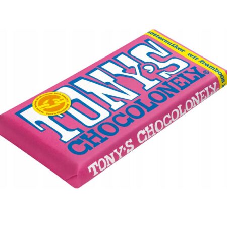 Tony’s Chocolonely White Raspberry Popping Candy biała czekolada z maliną i chrupkami